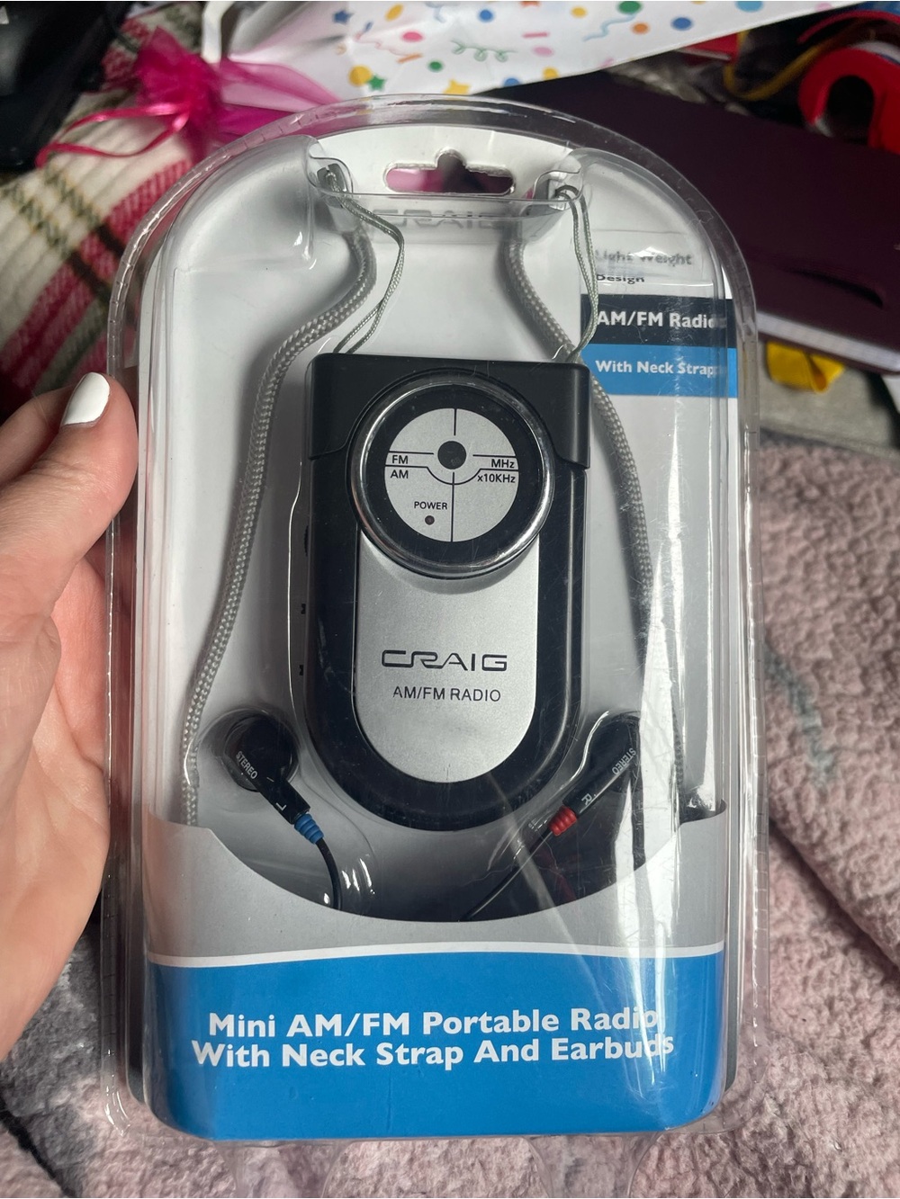 NWT Vintage Craig Mini AM/FM Portable Radio with neck strap and earbuds